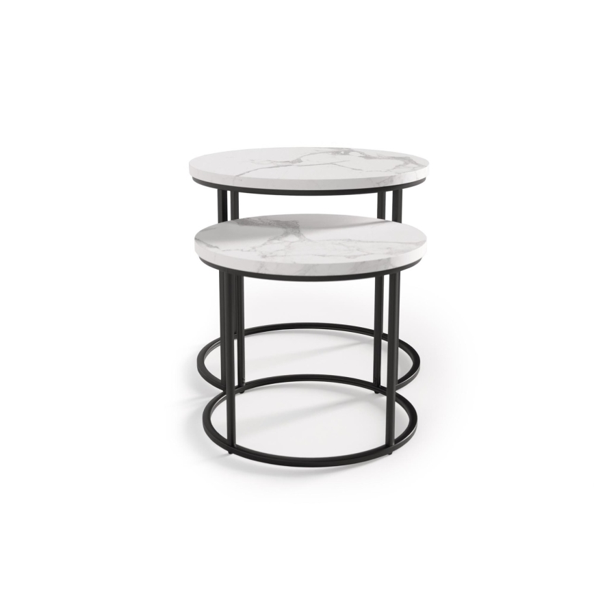SET 2x Coffee table OREO d. 43/53 cm black/marble decor