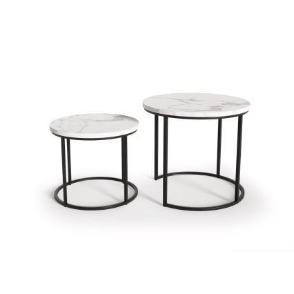 SET 2x Coffee table OREO d. 43/53 cm black/marble decor