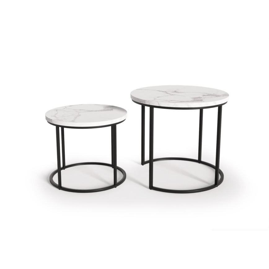 SET 2x Coffee table OREO d. 43/53 cm black/marble decor