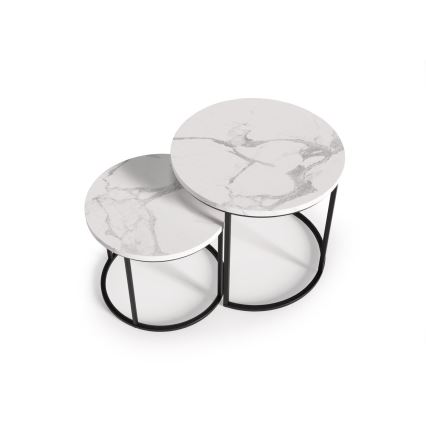 SET 2x Coffee table OREO d. 43/53 cm black/marble decor