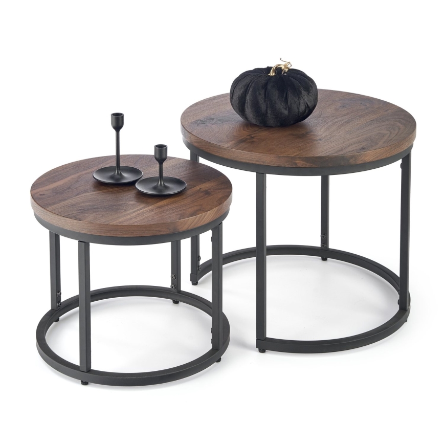 SET 2x Coffee table OREO d. 43/53 cm black/walnut