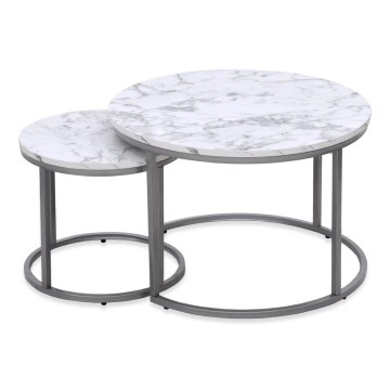SET 2x Coffee table PAOLA d. 38/60 cm grey/marble decor