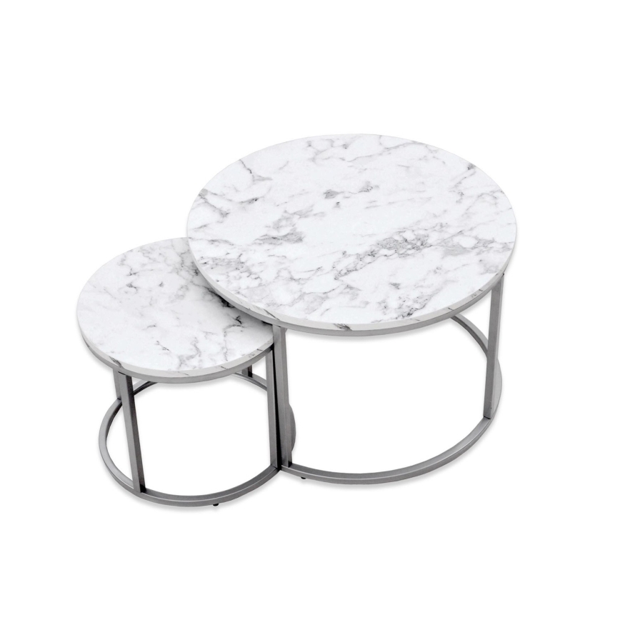 SET 2x Coffee table PAOLA d. 38/60 cm grey/marble decor