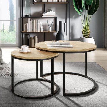 SET 2x Coffee table RABEN black/golden oak