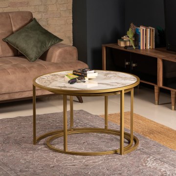 SET 2x Coffee table TAMBUR gold/beige