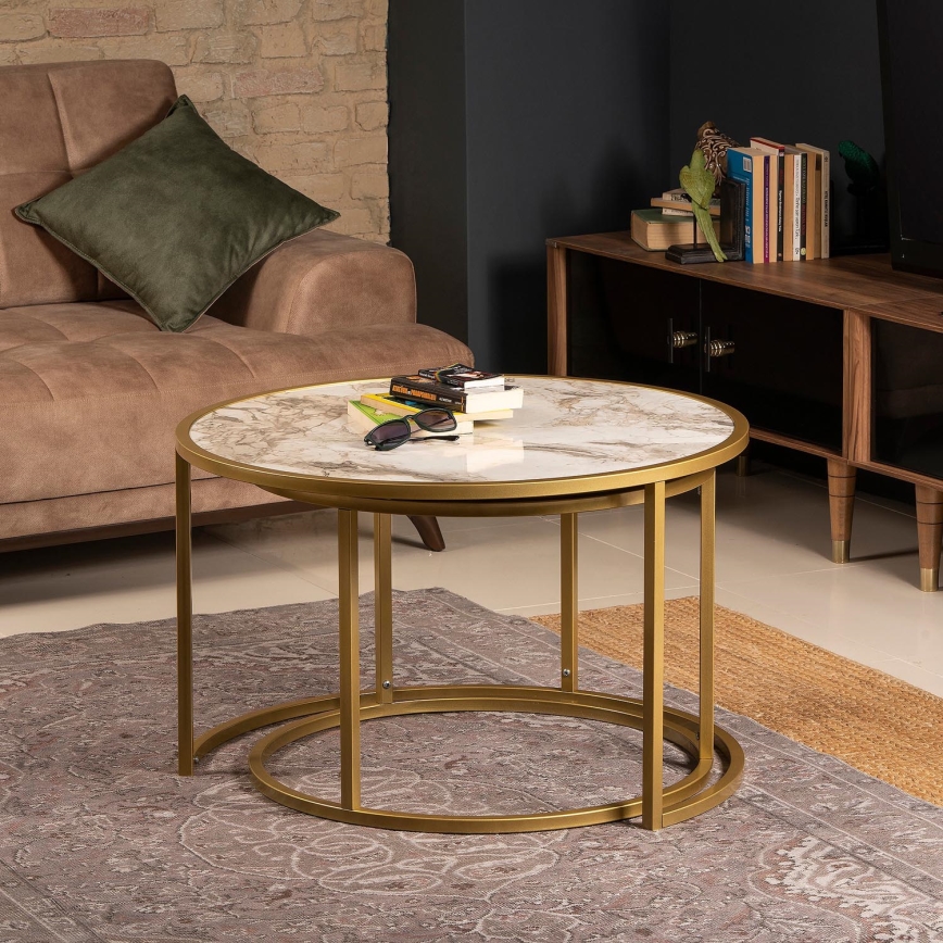 SET 2x Coffee table TAMBUR gold/beige