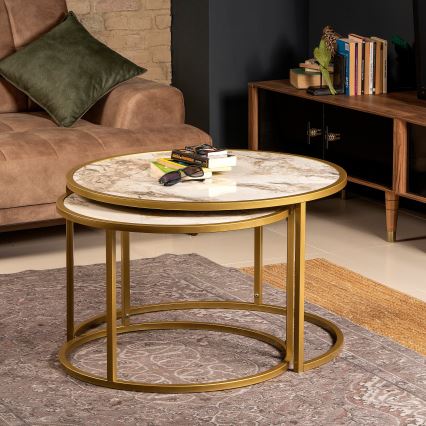 SET 2x Coffee table TAMBUR gold/beige