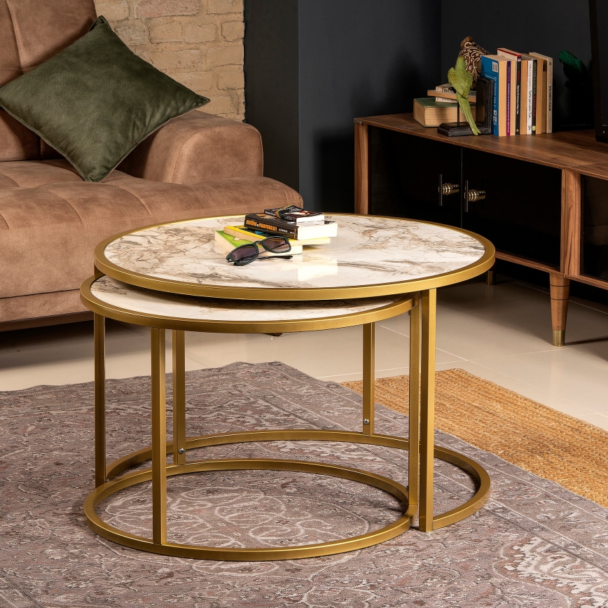 SET 2x Coffee table TAMBUR gold/beige