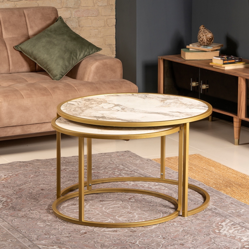 SET 2x Coffee table TAMBUR gold/beige