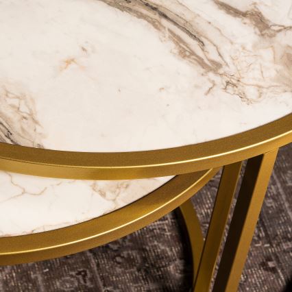 SET 2x Coffee table TAMBUR gold/beige