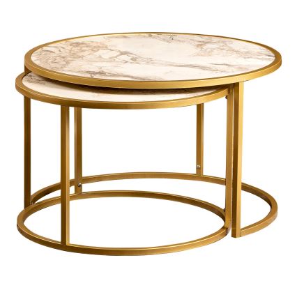 SET 2x Coffee table TAMBUR gold/beige