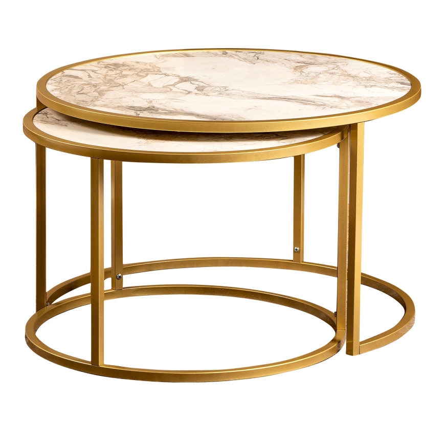 SET 2x Coffee table TAMBUR gold/beige
