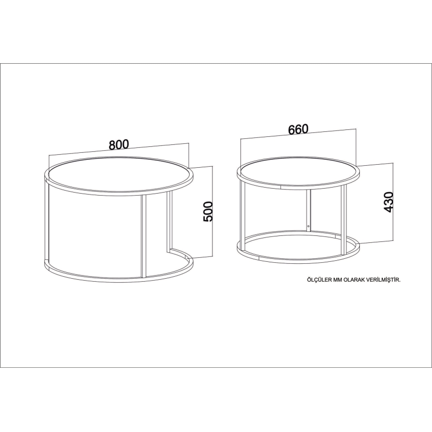 SET 2x Coffee table TAMBUR gold/beige
