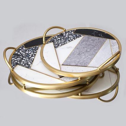 SET 2x Decorative tray d. 35/30 cm gold