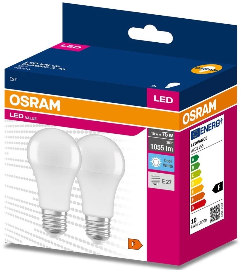 SET 2x LED Bulb A60 E27/10W/230V 4000K - Osram