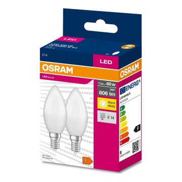 SET 2x LED Bulb B38 E14/7,5W/230V 3000K - Osram