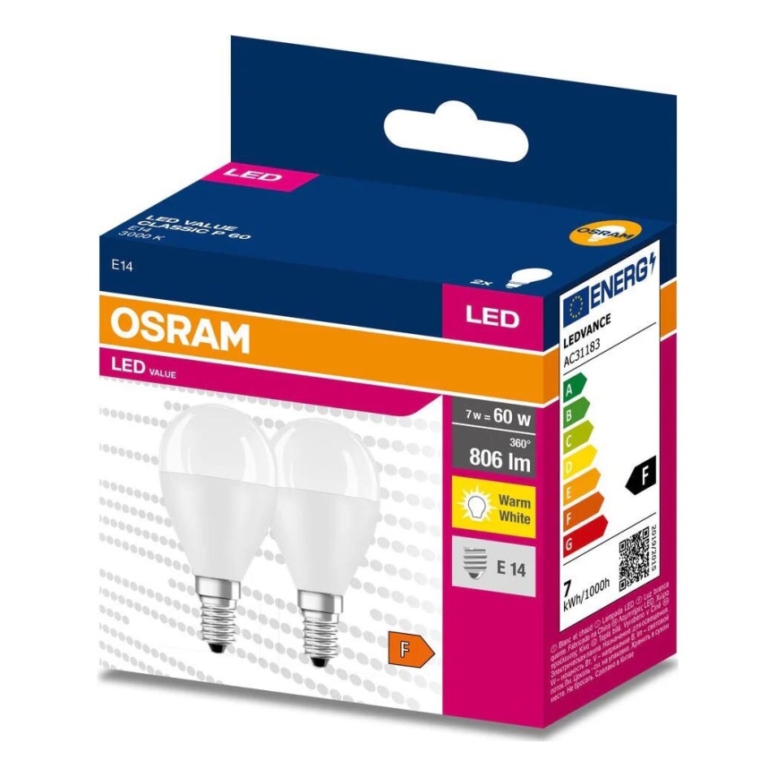 SET 2x LED Bulb P45 E14/7W/230V 3000K - Osram