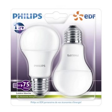 SET 2x LED Bulb Philips A60 E27/11W/230V 2700K