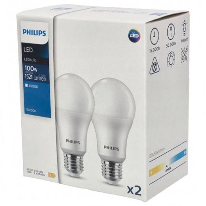 SET 2x LED Bulb Philips A67 E27/13W/230V 4000K