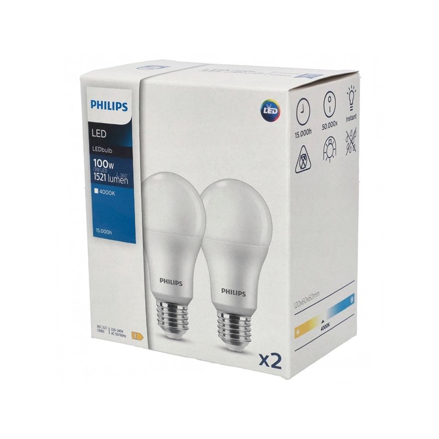 SET 2x LED Bulb Philips A67 E27/13W/230V 4000K