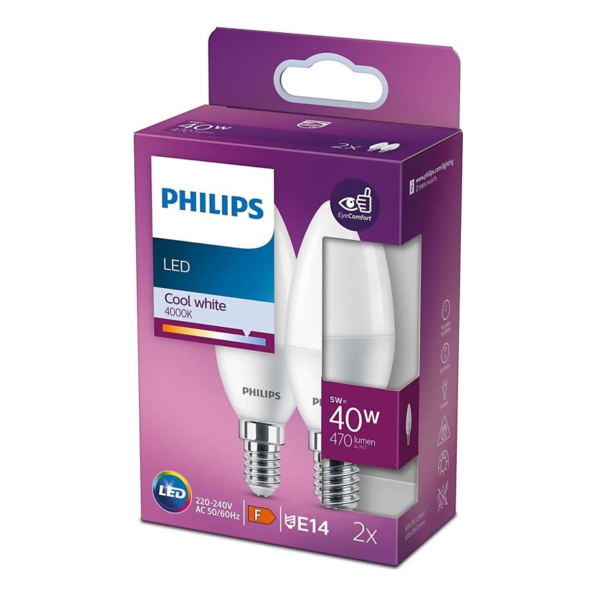 SET 2x LED Bulb Philips B35 E14/5W/230V 4000K