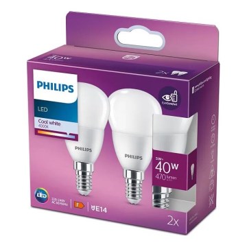 SET 2x LED Bulb Philips P45 E14/5W/230V 4000K