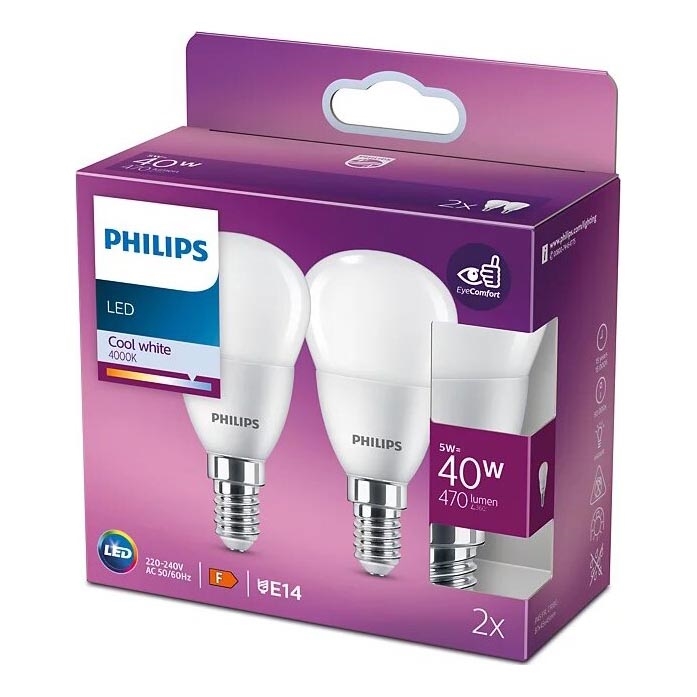 SET 2x LED Bulb Philips P45 E14/5W/230V 4000K