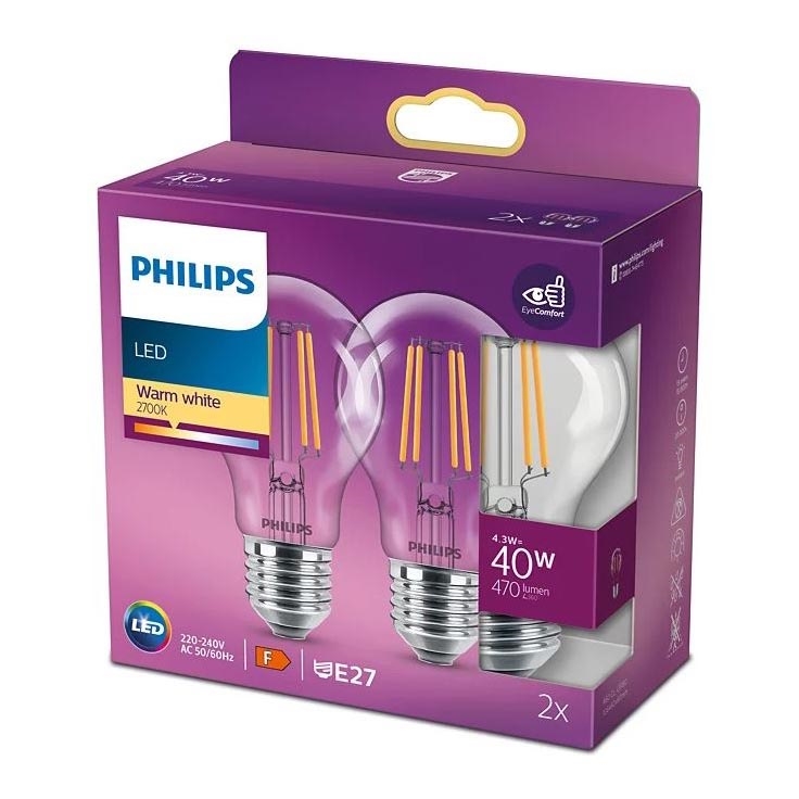 SET 2x LED Bulb VINTAGE Philips A60 E27/4,3W/230V 2700K