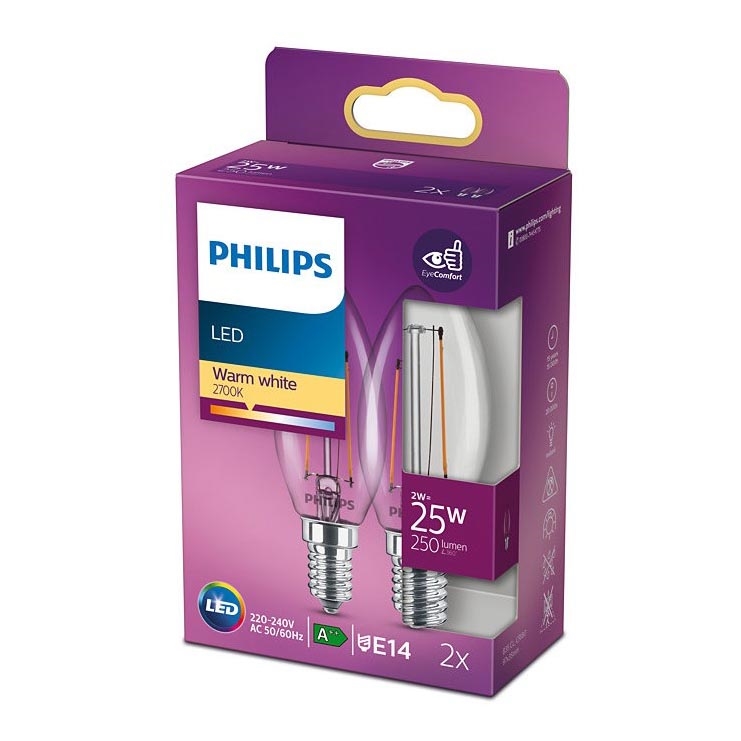 SET 2x LED Bulb VINTAGE Philips E14/2W/230V 2700K