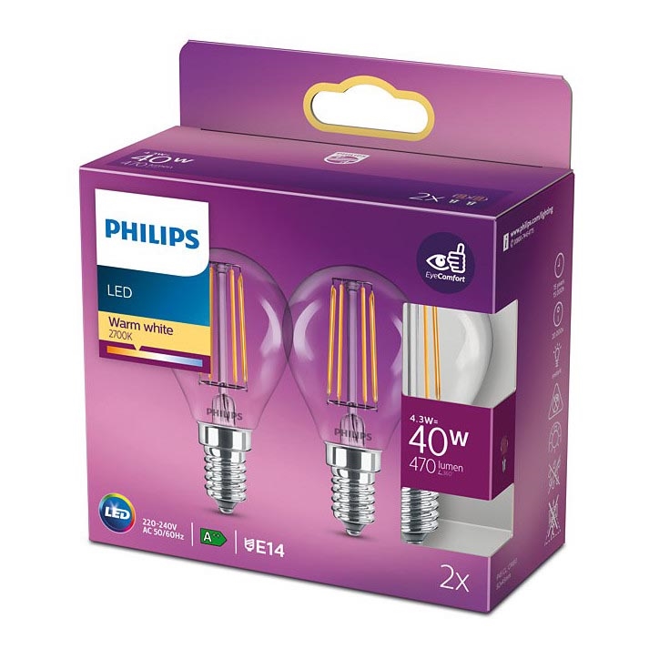 SET 2x LED Bulb VINTAGE Philips E14/4,3W/230V 2700K