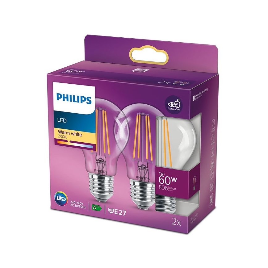 SET 2x LED Bulb VINTAGE Philips E27/7W/230V 2700K