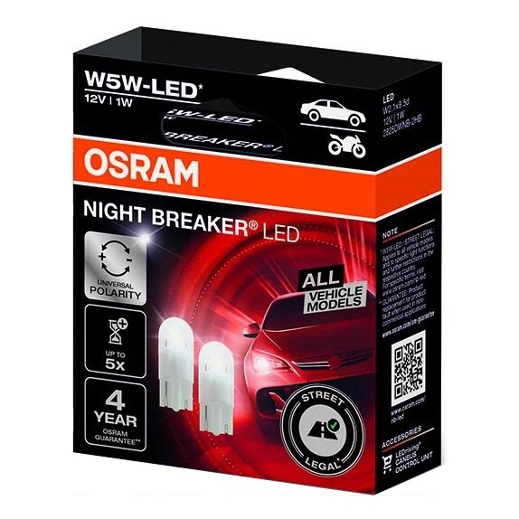 SET 2x LED Car bulb NIGHT BREAKER W2.1x9.5d/1W/12V 5700K - Osram