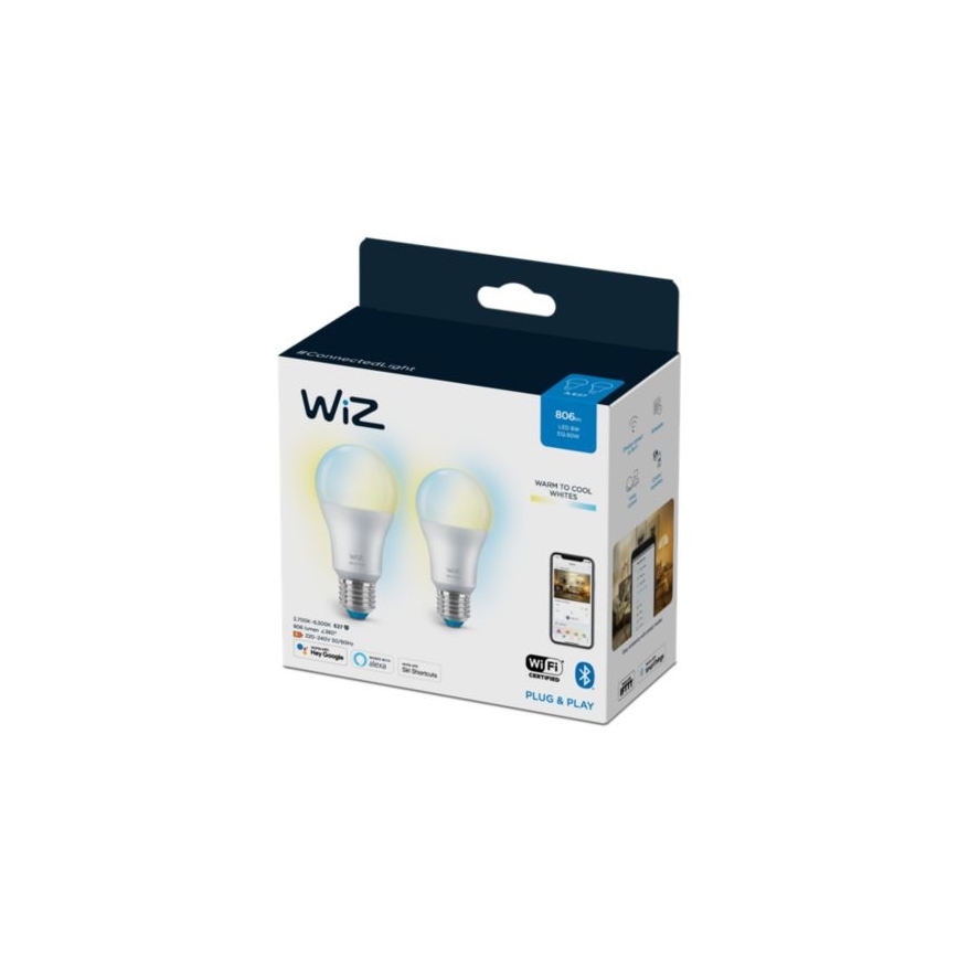 SET 2x LED Dimmable bulb A60 E27/8W/230V 2700-6500K CRI 90 Wi-Fi - WiZ