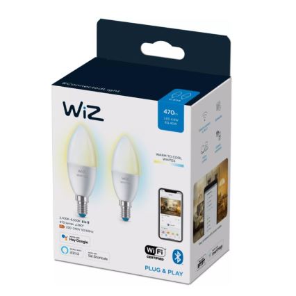 SET 2x LED Dimmable bulb C37 E14/4,9W/230V 2700-6500K CRI 90 Wi-Fi - WiZ