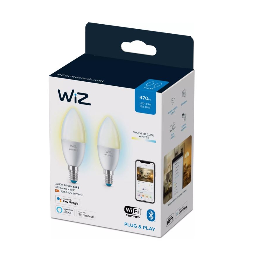 SET 2x LED Dimmable bulb C37 E14/4,9W/230V 2700-6500K CRI 90 Wi-Fi - WiZ