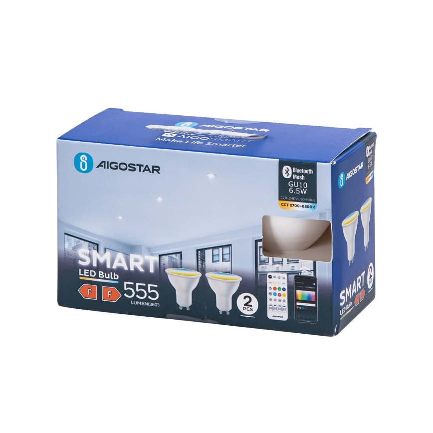 SET 2x LED Dimmable bulb MESH Smart GU10/6,5W/230V 2700-6500K + remote control - Aigostar