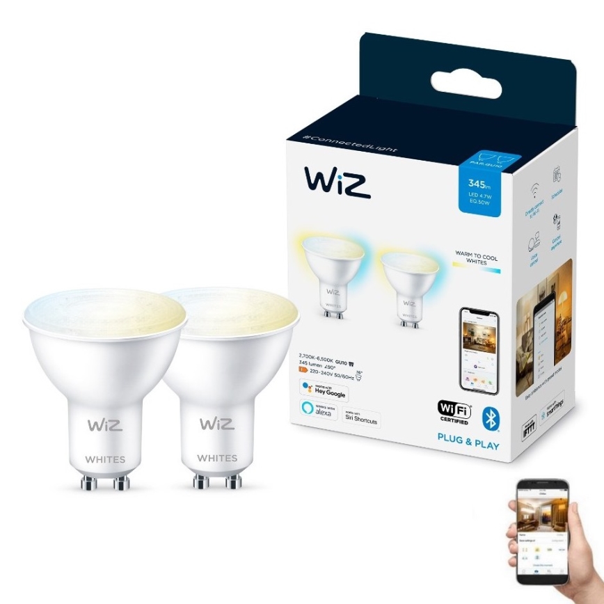 SET 2x LED Dimmable bulb PAR16 GU10/4,7W/230V 2700-6500K CRI 90 Wi-Fi - WiZ