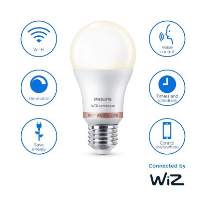 SET 2x LED Dimmable bulb Philips A60 E27/8W/230V Wi-Fi