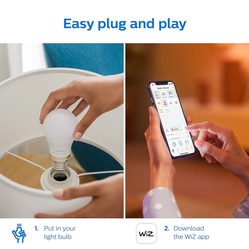 SET 2x LED Dimmable bulb Philips A60 E27/8W/230V Wi-Fi