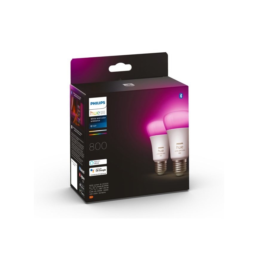 SET 2x LED Dimmable bulb Philips Hue White And Color Ambiance A60 E27/6,5W/230V 2000-6500K
