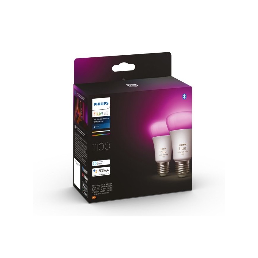 SET 2x LED Dimmable bulb Philips Hue White And Color Ambiance A60 E27/9W/230V 2000-6500K