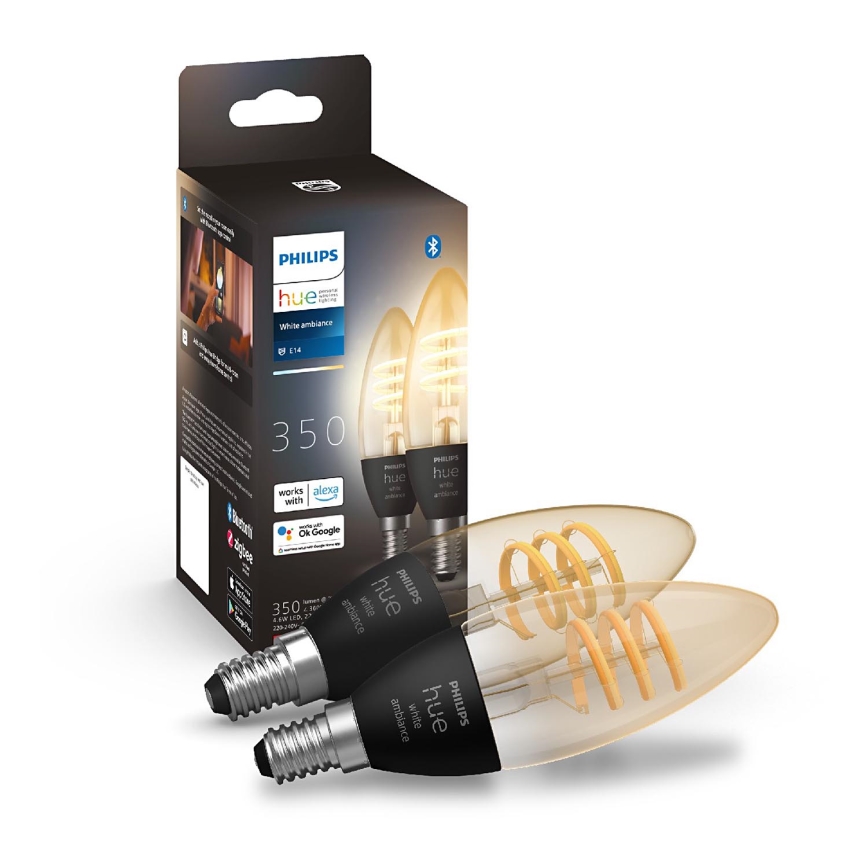 SET 2x LED Dimmable bulb Philips Hue WHITE AMBIANCE E14/4,6W/230V