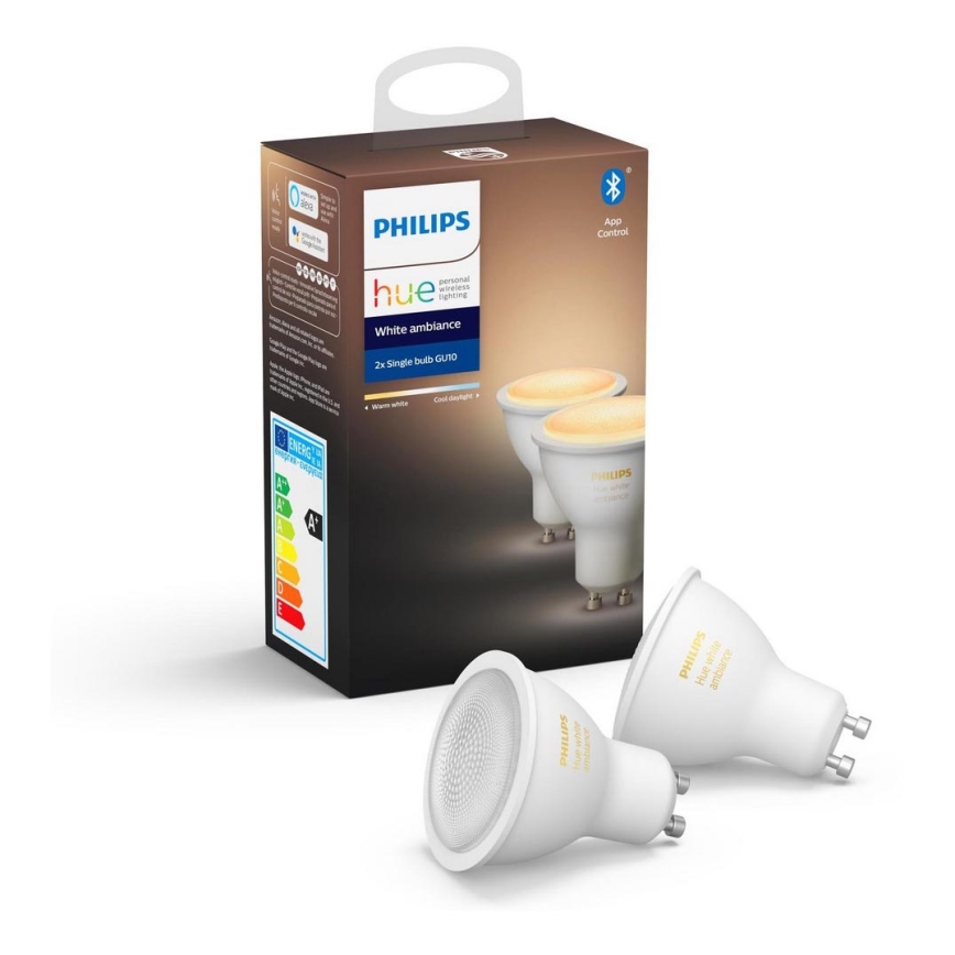 SET 2x LED Dimmable Bulb Philips Hue WHITE AMBIANCE GU10/5W/230V 2200–6500K