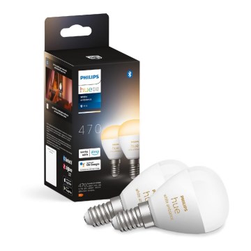 SET 2x LED Dimmable bulb Philips Hue WHITE AMBIANCE P45 E14/5,1W/230V 2200-6500K