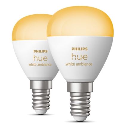 SET 2x LED Dimmable bulb Philips Hue WHITE AMBIANCE P45 E14/5,1W/230V 2200-6500K