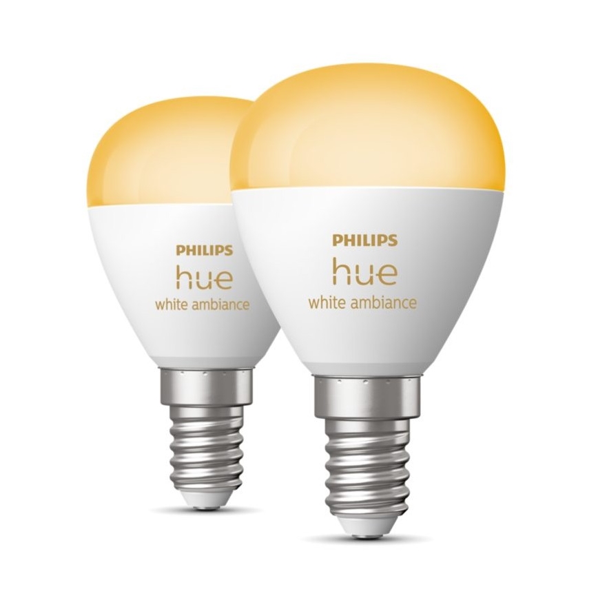 SET 2x LED Dimmable bulb Philips Hue WHITE AMBIANCE P45 E14/5,1W/230V 2200-6500K