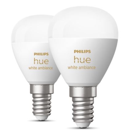 SET 2x LED Dimmable bulb Philips Hue WHITE AMBIANCE P45 E14/5,1W/230V 2200-6500K