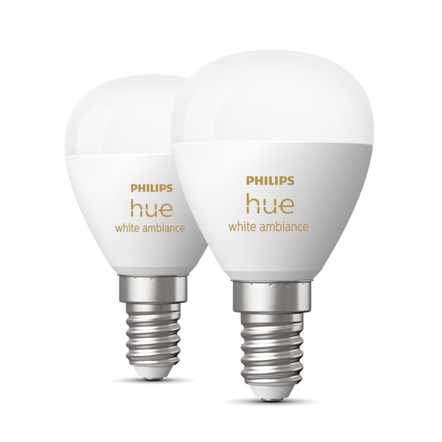 SET 2x LED Dimmable bulb Philips Hue WHITE AMBIANCE P45 E14/5,1W/230V 2200-6500K