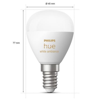 SET 2x LED Dimmable bulb Philips Hue WHITE AMBIANCE P45 E14/5,1W/230V 2200-6500K