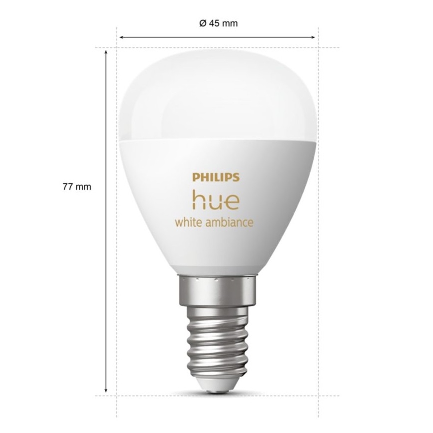 SET 2x LED Dimmable bulb Philips Hue WHITE AMBIANCE P45 E14/5,1W/230V 2200-6500K